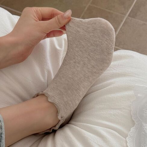 zrylibya Women Ruffle Trim No-Show Ankle Socks with Anti-Slip Silicone Low Cut Frilly Socks 5 Pairs in Saudi Arabia