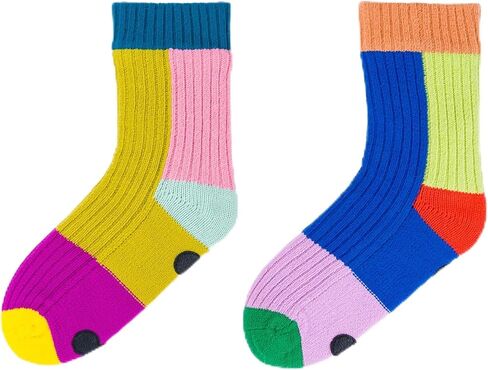 Verloop Mismatch House Socks - Unisex - Womens 6-9, Mens 5-7.5 - Fleece-lined - Slip-resistant - Rainbow in Kuwait