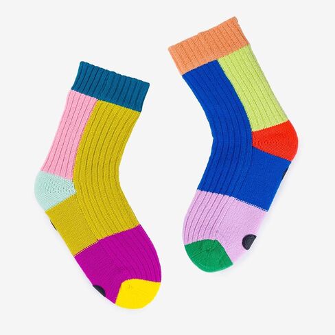 Verloop Mismatch House Socks - Unisex - Womens 6-9, Mens 5-7.5 - Fleece-lined - Slip-resistant - Rainbow in Kuwait
