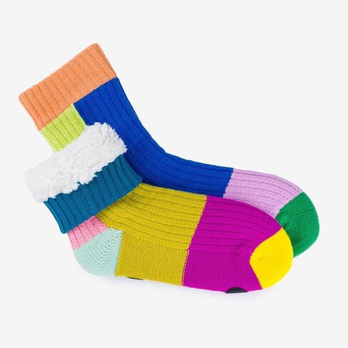 Verloop Mismatch House Socks - Unisex - Womens 6-9, Mens 5-7.5 - Fleece-lined - Slip-resistant - Rainbow in Kuwait