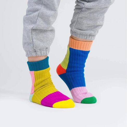 Verloop Mismatch House Socks - Unisex - Womens 6-9, Mens 5-7.5 - Fleece-lined - Slip-resistant - Rainbow in Kuwait