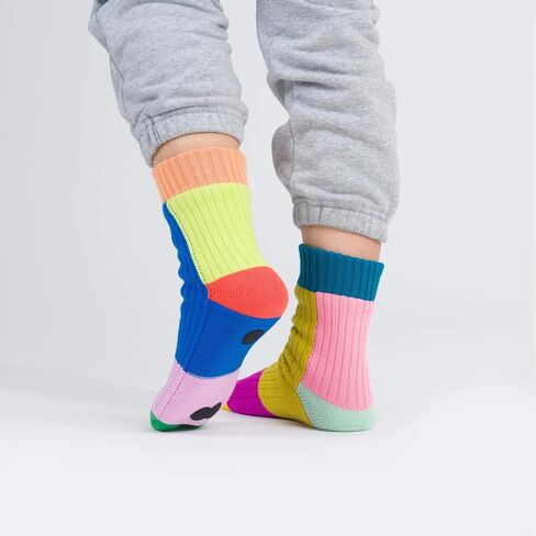 Verloop Mismatch House Socks - Unisex - Womens 6-9, Mens 5-7.5 - Fleece-lined - Slip-resistant - Rainbow in Kuwait