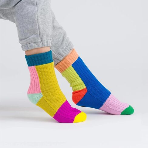 Verloop Mismatch House Socks - Unisex - Womens 6-9, Mens 5-7.5 - Fleece-lined - Slip-resistant - Rainbow in Kuwait