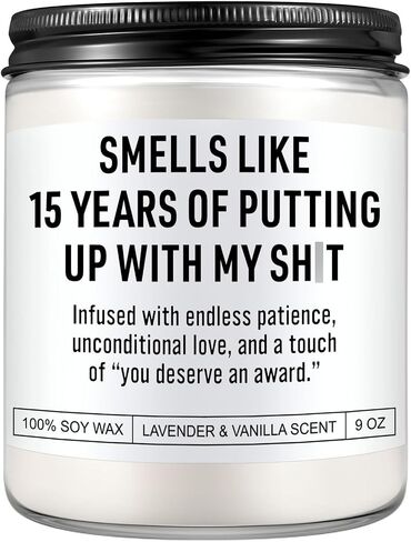 Funny 15 Year Anniversary Candle for Him, Her, Crystal Anniv. Gifts, 15th Wedding Anniversary Presents for Husband, Wife, Couple, Valentines Gifts for 15 Years of Marriage for Men, Women in Saudi Arabia