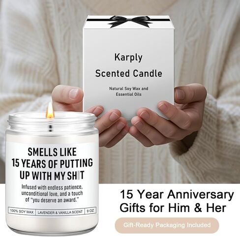 Funny 15 Year Anniversary Candle for Him, Her, Crystal Anniv. Gifts, 15th Wedding Anniversary Presents for Husband, Wife, Couple, Valentines Gifts for 15 Years of Marriage for Men, Women in Saudi Arabia