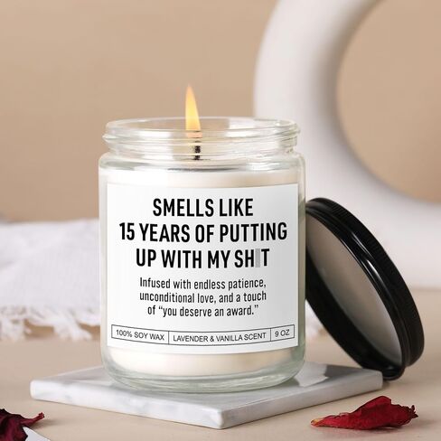 Funny 15 Year Anniversary Candle for Him, Her, Crystal Anniv. Gifts, 15th Wedding Anniversary Presents for Husband, Wife, Couple, Valentines Gifts for 15 Years of Marriage for Men, Women in Saudi Arabia