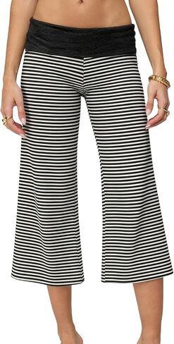 Womens Low Rise Fold Over Gaucho Capri Pants Flowy Cropped Wide Leg Yoga Pants Summer Lounge Leggings Bottom in Saudi Arabia