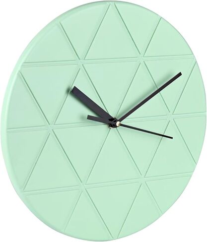 Mint Green Wooden Wall Clock 24cm Round Geometric Triangle Pattern MDF, (Batteries not Included) in Saudi Arabia