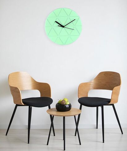Mint Green Wooden Wall Clock 24cm Round Geometric Triangle Pattern MDF, (Batteries not Included) in Saudi Arabia