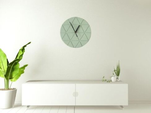 Mint Green Wooden Wall Clock 24cm Round Geometric Triangle Pattern MDF, (Batteries not Included) in Saudi Arabia