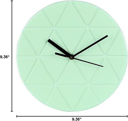 Mint Green Wooden Wall Clock 24cm Round Geometric Triangle Pattern MDF, (Batteries not Included) in Saudi Arabia