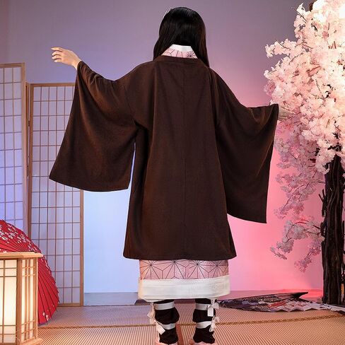Women Cosplay Anime Movie Costumes Pink Kimono Black Coat Full Set for Halloween Party in Saudi Arabia