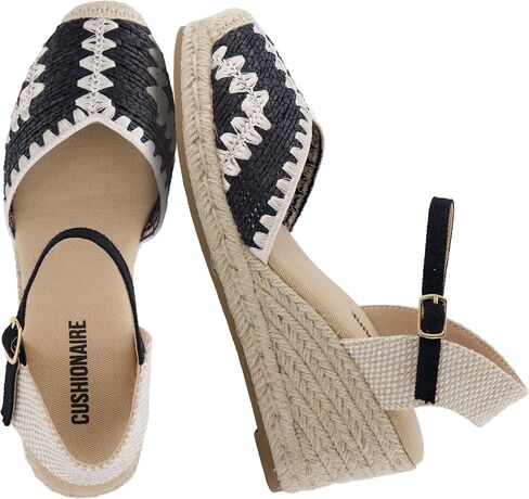CUSHIONAIRE Samba Raffia Espadrilles for Women, Closed Toe Wedges with Adjustable Ankle Strap and Comfort Footbed in Kuwait
