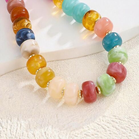 Chunky Beaded Necklace Bracelet Set Trendy Boho Large Square Acrylic Beads Statement Jewelry Chunky Corforful Choker Necklace for Women in Saudi Arabia