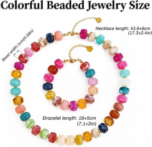 Chunky Beaded Necklace Bracelet Set Trendy Boho Large Square Acrylic Beads Statement Jewelry Chunky Corforful Choker Necklace for Women in Saudi Arabia