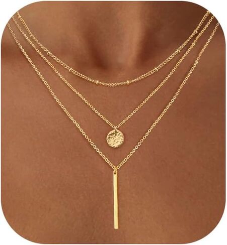 Layered Necklaces For Women,Dainty Gold Necklace Stack 14K Gold Plated Stackable Chain Necklaces For Women Trendy Statement Formal Layering Pendant Necklace Cute Stuff Fashion Jewelry in Saudi Arabia