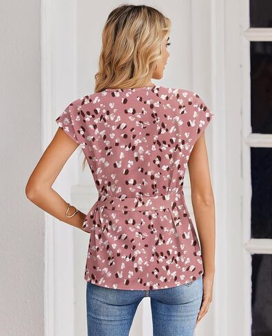 siliteelon Womens Wrap Blouse Dressy Casual V Neck Cap Sleeve Dressy Casual Tops Summer Spring Ruched Waist Shirt in Saudi Arabia