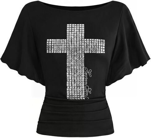 Verdusa Women's Punk Studded T Shirts Goth Rhinestone Sparkly Tops Summer Graphic Tees Clubwear in Kuwait