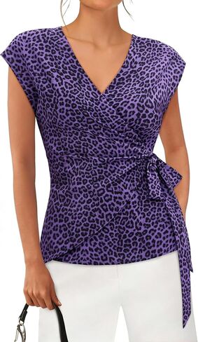siliteelon Womens Wrap Blouse Dressy Casual V Neck Cap Sleeve Dressy Casual Tops Summer Spring Ruched Waist Shirt in Saudi Arabia