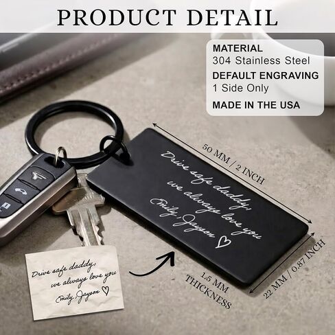 Personalized Handwriting Keychain, Custom Engraved Message Key Chain, Father Day Gifts for Men, Actual Handwriting Gifts in Saudi Arabia