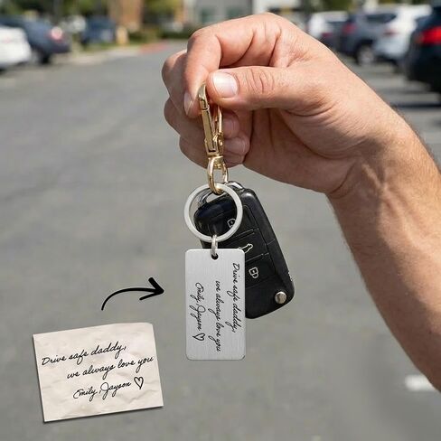 Personalized Handwriting Keychain, Custom Engraved Message Key Chain, Father Day Gifts for Men, Actual Handwriting Gifts in Saudi Arabia