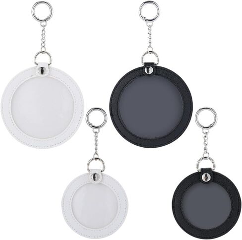 SUNNYCLUE 1 Box 4Pcs Leather Photo Keychain Round Leather Key Chains Blanks Bulk PU Black White Personalized Badges Picture Insert Storge Keyring for Women Car Doors Supplies DIY Bag Findings Adults in Kuwait
