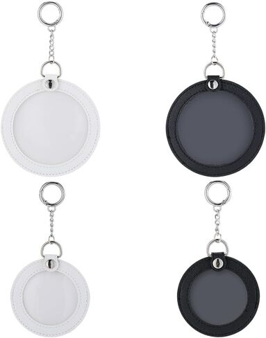 SUNNYCLUE 1 Box 4Pcs Leather Photo Keychain Round Leather Key Chains Blanks Bulk PU Black White Personalized Badges Picture Insert Storge Keyring for Women Car Doors Supplies DIY Bag Findings Adults in Kuwait