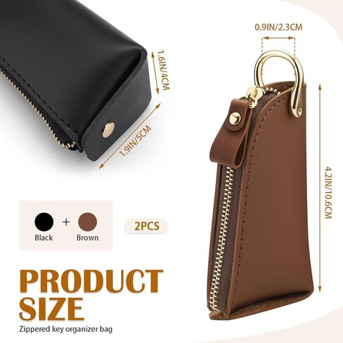 LELE LIFE 2 Pack Car Key Fob Case, Portable Car Key Cover Holder Leather Zipper Pouch Wallet Case Organizer Protector Keychain for Men Women, Black and Brown in Saudi Arabia