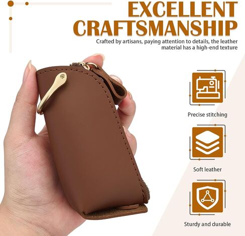 LELE LIFE 2 Pack Car Key Fob Case, Portable Car Key Cover Holder Leather Zipper Pouch Wallet Case Organizer Protector Keychain for Men Women, Black and Brown in Saudi Arabia