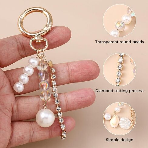 Gold-Toned 3-Piece Starfish & Seashell Keychain Set with Pearls and Rhinestones - Cute Beach Theme Bag Charms for Women, Summer Travel Purse Accessories in Saudi Arabia