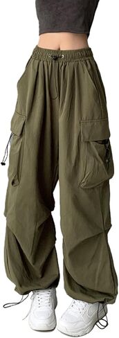 TSMNZMU Womens Baggy Cargo Pants - High Waist Mutil Pocket Loose Fit Parachute Trousers - Y2K Casual Hiking Climbing Pants in Kuwait