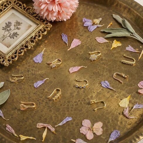9Pcs Clip on Nose Ring, African Gold Nose Cuffs with Rhinestones Fake Noses Ring Clip Non Piercing Jewelry for Women Men in Saudi Arabia