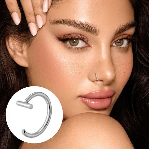 Fake Lip Piercings, 16 Pcs 8mm Stainless Steel Fake Lip Rings False Lip Piercing Double Cartilage Helix Earrings Ear Cuff for Women Men (Silver, Black) in Saudi Arabia