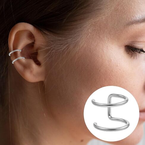 Fake Lip Piercings, 16 Pcs 8mm Stainless Steel Fake Lip Rings False Lip Piercing Double Cartilage Helix Earrings Ear Cuff for Women Men (Silver, Black) in Saudi Arabia