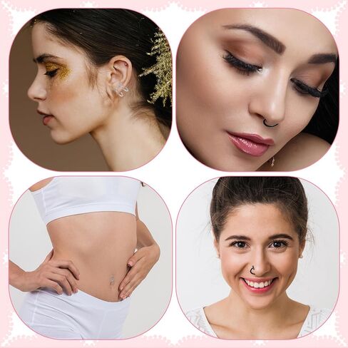 Fake Lip Piercings, 16 Pcs 8mm Stainless Steel Fake Lip Rings False Lip Piercing Double Cartilage Helix Earrings Ear Cuff for Women Men (Silver, Black) in Saudi Arabia