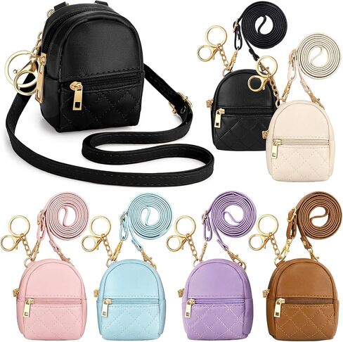 Shinylin 6 Pcs Mini Backpack Keychain Cute Cosmetic Bag for Women PU Leather Makeup Bag Key Pocket Lipstick Bags Card Holder Data Cable Organizer Zipper Pouch with Lanyard Ideal for Gift (Elegant) in Saudi Arabia