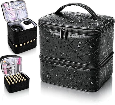 Nail Polish Organizer Bag,9.4"x8.1"x9.4" PU Leather Portable Nail Lamp Storage Carrying Case, 30-Bottle Tray‌ Nail Supply, Gift for Woman Girls, Travel & Home Use in Saudi Arabia