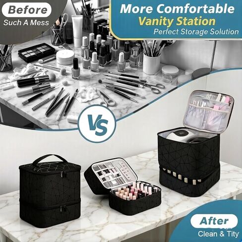 Nail Polish Organizer Bag,9.4"x8.1"x9.4" PU Leather Portable Nail Lamp Storage Carrying Case, 30-Bottle Tray‌ Nail Supply, Gift for Woman Girls, Travel & Home Use in Saudi Arabia