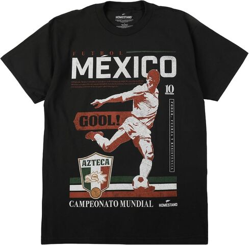 تي شيرت Homestand Futbol Mexico Goal Poster Art للكبار برقبة دائرية سوداء وأكمام قصيرة in Kuwait