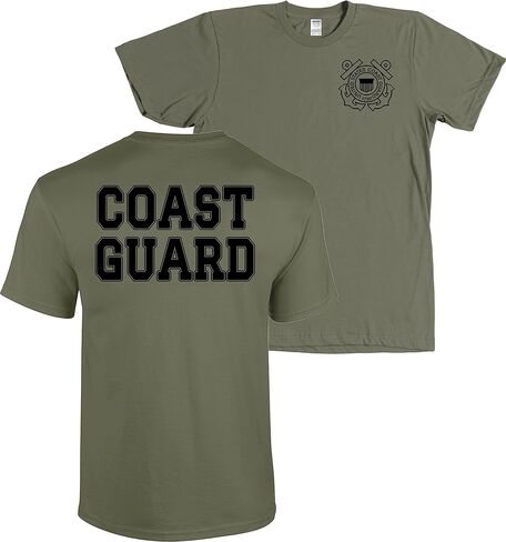 USCG US Coast Guard Seal and Big Letters Front Back Military Green T-Shirt USA in Saudi Arabia