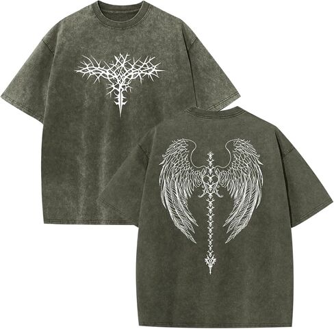 BeWithYou Vintage Goth Shirt for Men Oversized Gothic Y2k Graphic Tees Punk Grunge Streetwear Skull Cross Acid Wash Tshirts in Saudi Arabia