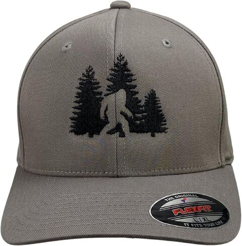 Flexfit Bigfoot Hat for Men, Sasquatch Flex Fit Cap, Outdoor Fitted Hat for Hiking Camping Adventure Wear Custom Hat & Thread Colors S/M L/XL Gray in Saudi Arabia