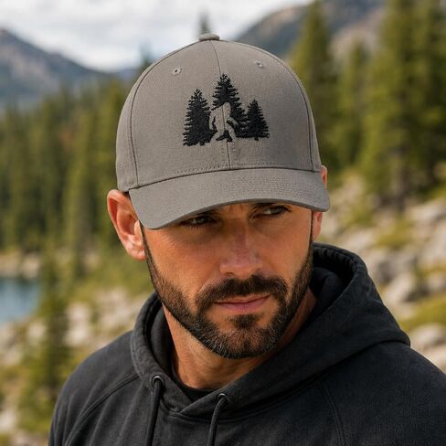 Flexfit Bigfoot Hat for Men, Sasquatch Flex Fit Cap, Outdoor Fitted Hat for Hiking Camping Adventure Wear Custom Hat & Thread Colors S/M L/XL Gray in Saudi Arabia