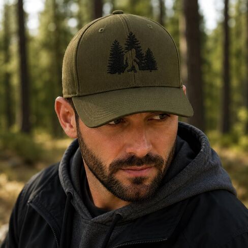 Flexfit Bigfoot Hat for Men, Sasquatch Flex Fit Cap, Outdoor Fitted Hat for Hiking Camping Adventure Wear Custom Hat & Thread Colors S/M L/XL Gray in Saudi Arabia