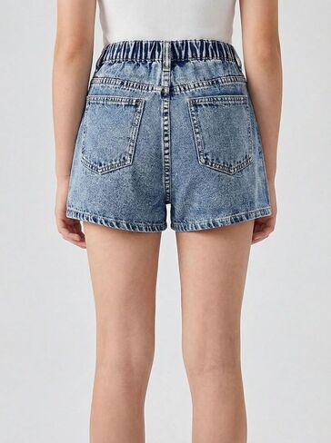 Tween Girls' Denim Skirts Casual Elastic Waist Asymmetric A-Line Hem Jean Shorts Skirt 12-16Y in Kuwait