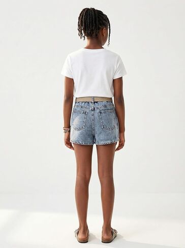 Tween Girls' Denim Skirts Casual Elastic Waist Asymmetric A-Line Hem Jean Shorts Skirt 12-16Y in Kuwait