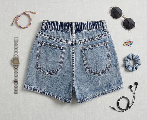 Tween Girls' Denim Skirts Casual Elastic Waist Asymmetric A-Line Hem Jean Shorts Skirt 12-16Y in Kuwait