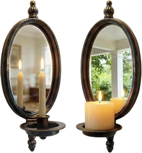 2 Pack Metal Wall Sconces, Heavy Mirror Taper Candle Sconce,Antique Bronze Pillar Candle Holder,Home Decoration in Saudi Arabia