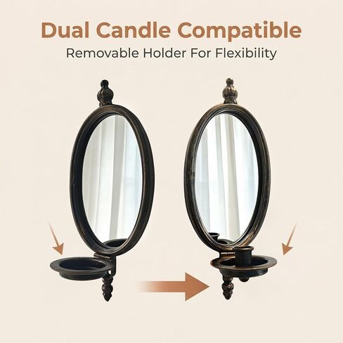 2 Pack Metal Wall Sconces, Heavy Mirror Taper Candle Sconce,Antique Bronze Pillar Candle Holder,Home Decoration in Saudi Arabia