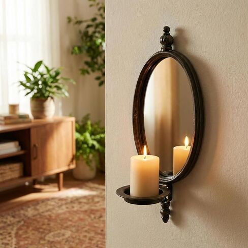 2 Pack Metal Wall Sconces, Heavy Mirror Taper Candle Sconce,Antique Bronze Pillar Candle Holder,Home Decoration in Saudi Arabia